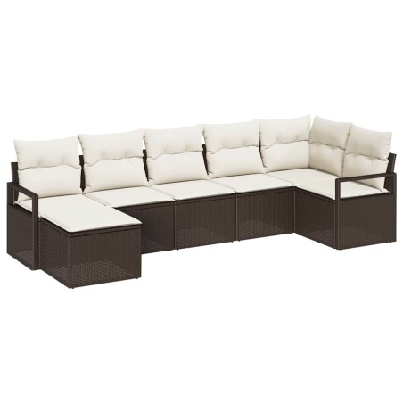 vidaXL Set di Divani da Giardino 7 Pezzi con Cuscini Marrone in Rattan Sintetico