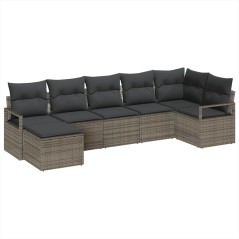vidaXL Set di divano per il giardino 7 pezzi con cuscini grigi in rattan