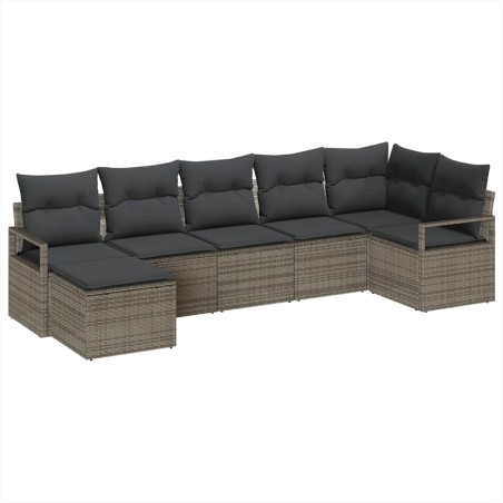 vidaXL Set di divano per il giardino 7 pezzi con cuscini grigi in rattan
