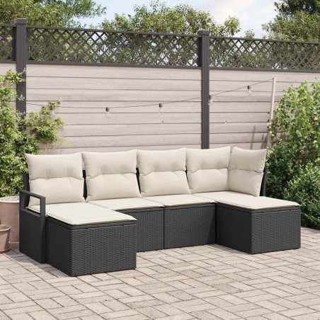 vidaXL Set di divani da giardino , 6 pezzi con cuscini neri in polyrattan
