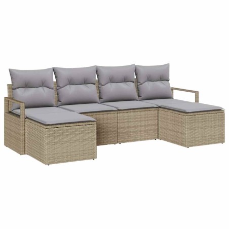 vidaXL Set di divani da giardino con cuscini beige in polirattan, 6 pezzi