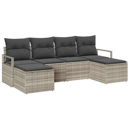 vidaXL Set di divani da giardino da 6 pezzi con cuscini grigio chiaro in rattan sintetico
