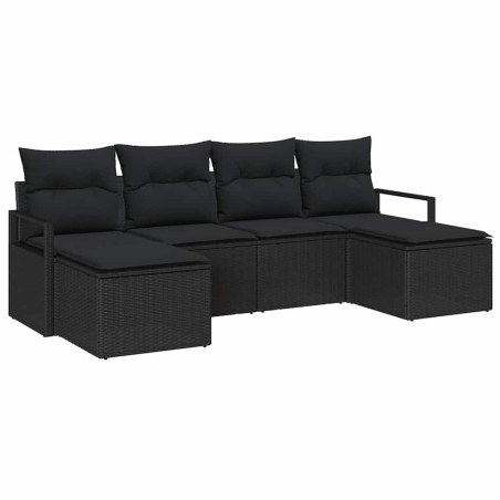 vidaXL Set di divani da giardino 6 pezzi con cuscini in rattan sintetico nero