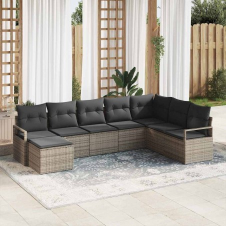 vidaXL Set di divani da giardino 8 pezzi con cuscini grigi in polirattan