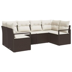 vidaXL Set di Divani da Giardino da 6 Pezzi con Cuscini Marroni in Rattan Sintetico