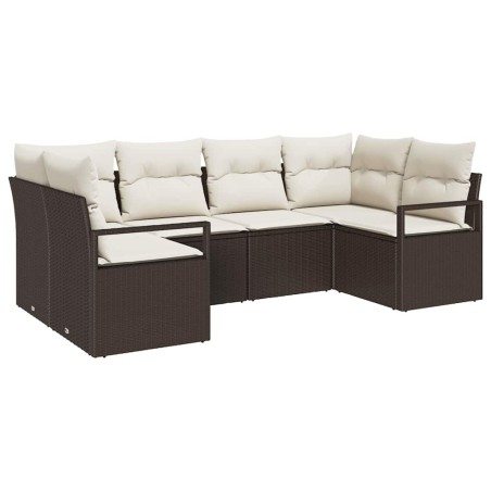 vidaXL Set di Divani da Giardino da 6 Pezzi con Cuscini Marroni in Rattan Sintetico