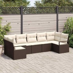vidaXL Set di divani da giardino 7 pezzi con cuscini in polirattan marrone