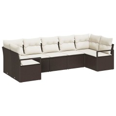 vidaXL Set di divani da giardino 7 pezzi con cuscini in polirattan marrone