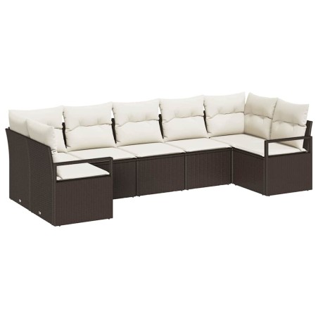 vidaXL Set di divani da giardino 7 pezzi con cuscini in polirattan marrone