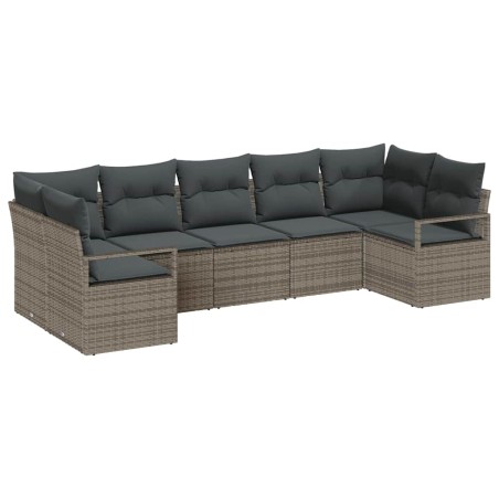 Set Divano da Giardino a 7 Pezzi Grigio Polyrattan con Cuscini