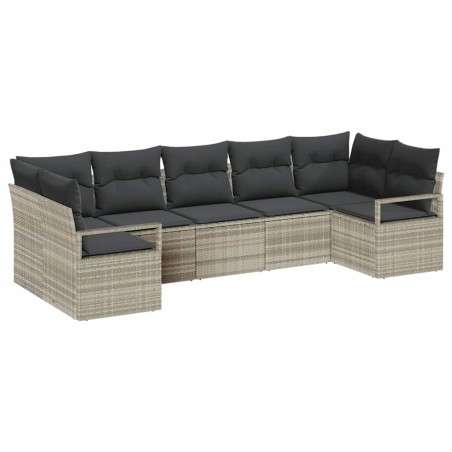 vidaXL Set di divani da giardino a 7 pezzi con cuscini grigio chiaro