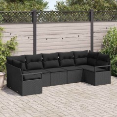 vidaXL Set Giardino 7 Pezzi con Cuscini in Rattan Nero