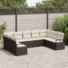 vidaXL Set di divani da giardino , 9 pezzi con cuscini in rattan sintetico marrone