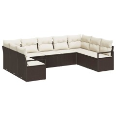 vidaXL Set di divani da giardino , 9 pezzi con cuscini in rattan sintetico marrone