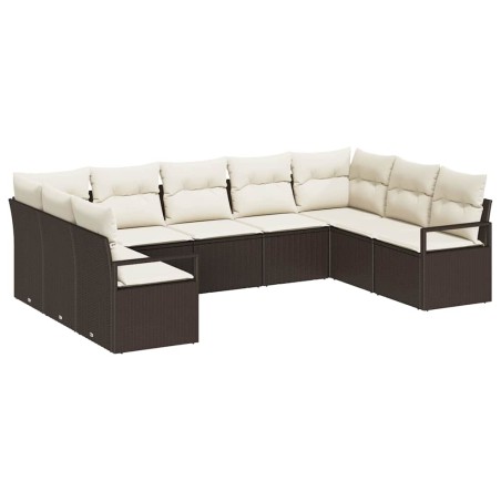 vidaXL Set di divani da giardino , 9 pezzi con cuscini in rattan sintetico marrone