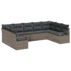 vidaXL Set di divani da giardino 9 pezzi con cuscini grigi in polirattan