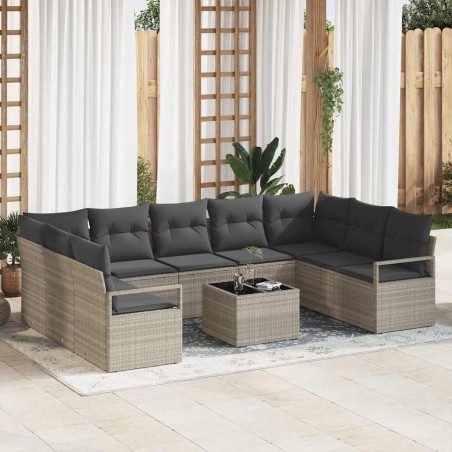vidaXL Set Giardino con Divano a 10 Pezzi e Cuscini in Rattan Sintetico Grigio
