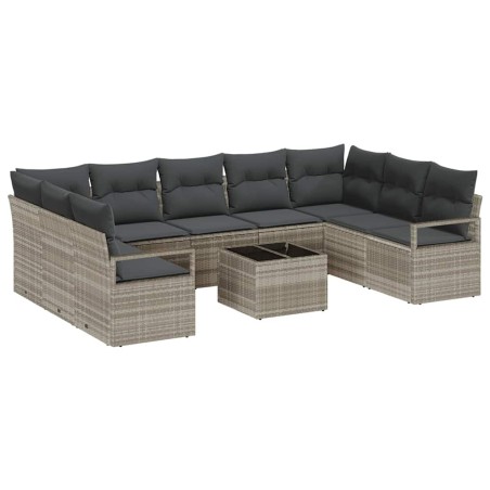 vidaXL Set Giardino con Divano a 10 Pezzi e Cuscini in Rattan Sintetico Grigio