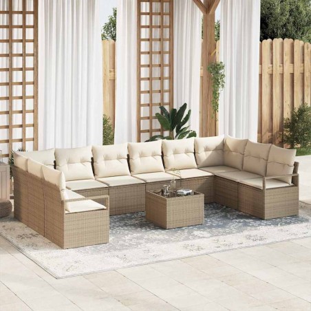 vidaXL Set di divani da giardino 11 pezzi con cuscini marroni in rattan sintetico