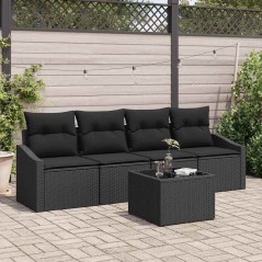 vidaXL Set da Pranzo da Giardino 5 Pezzi con Cuscini Nero in Rattan Sintetico