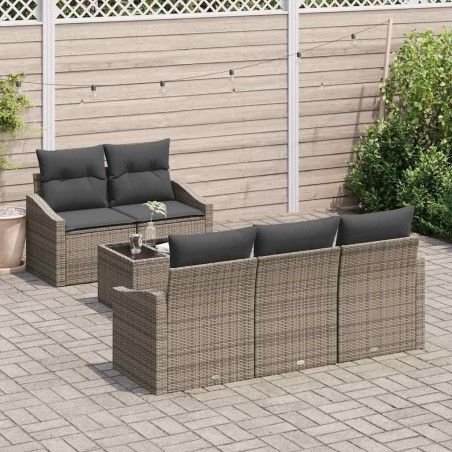 vidaXL Set di divani da giardino a 6 pezzi con cuscini grigi in rattan sintetico