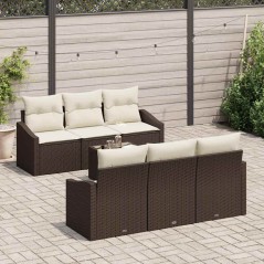 vidaXL Set di Divani da Giardino da 7 Pezzi con Cuscini Marroni in Polyrattan