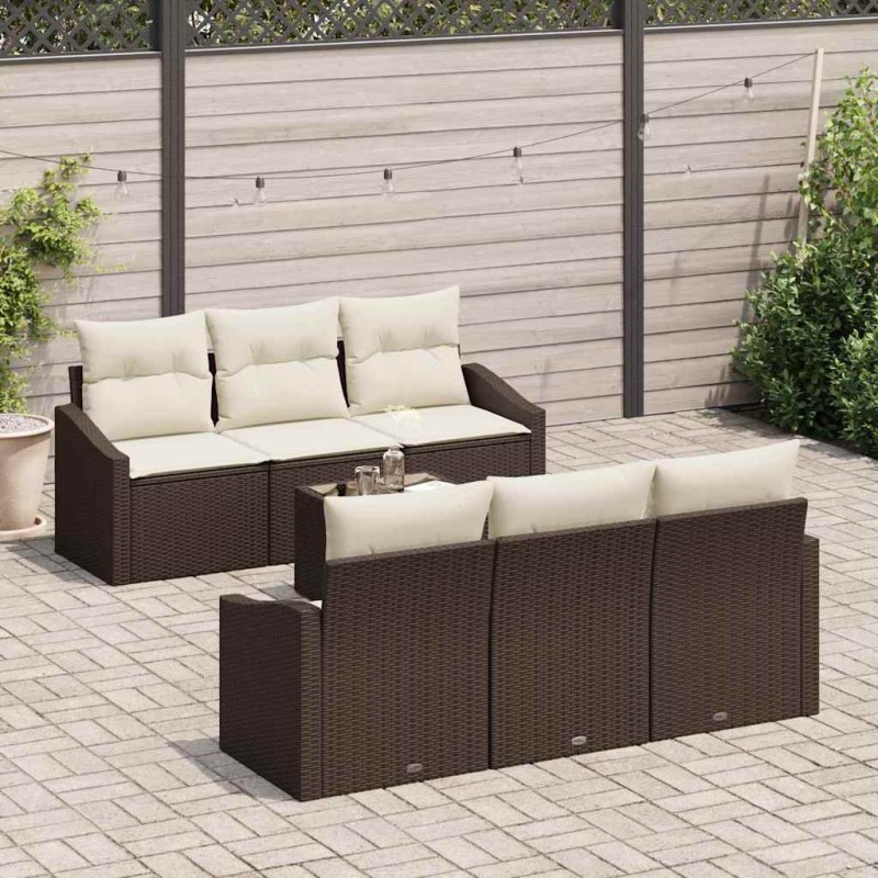vidaXL Set di Divani da Giardino da 7 Pezzi con Cuscini Marroni in Polyrattan vidaXL Set di Divani da Giardino da 7 Pezzi con Cuscini Marroni in Polyrattan