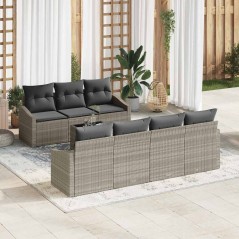 vidaXL Set da Pranzo per Giardino 8 Pezzi con Cuscini Grigi Chiari in Polyrattan