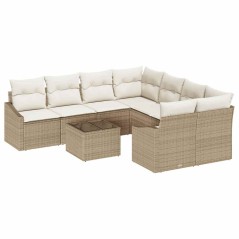 vidaXL Set da Pranzo da Giardino 9 Pezzi con Cuscini Beige in Rattan