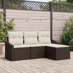 vidaXL Set da Giardino di 4 Pezzi con Cuscini - Rattan Polyrattan Marrone