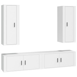 Set di Mobili Porta TV 4 pz Bianco in Legno Multistrato