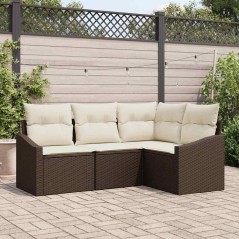 vidaXL Set da pranzo da giardino 4 pezzi con cuscini in polirattan marrone
