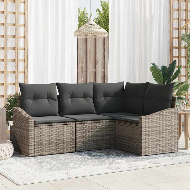 vidaXL Set da pranzo da giardino 4 pezzi con cuscini in rattan grigio vidaXL Set da pranzo da giardino 4 pezzi con cuscini in rattan grigio