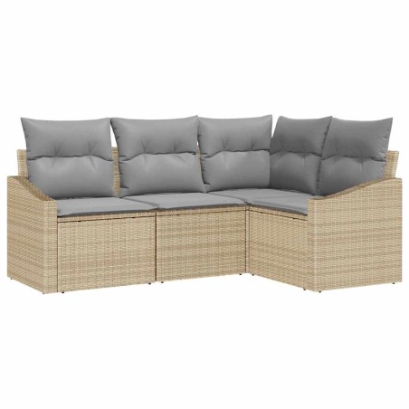 vidaXL Set da Pranzo Giardino 4 Pezzi con Cuscini Beige in Rattan Sintetico