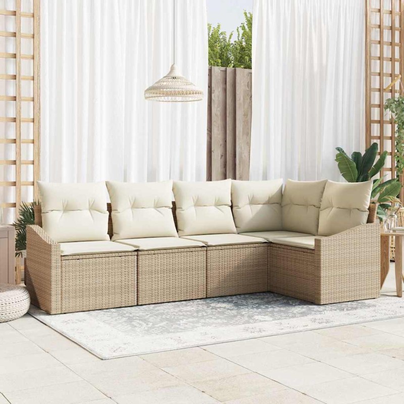 vidaXL Set da pranzo da giardino 5 pezzi con cuscini beige in rattan sintetico vidaXL Set da pranzo da giardino 5 pezzi con cuscini beige in rattan sintetico