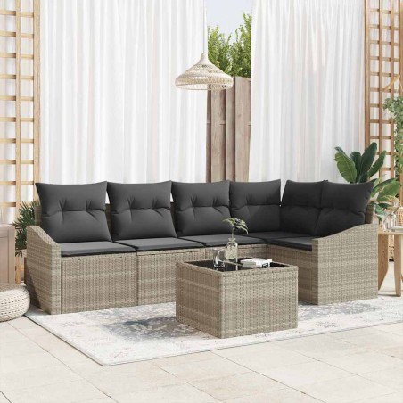 vidaXL Set da pranzo da giardino in 6 pezzi con cuscini grigi in poly rattan