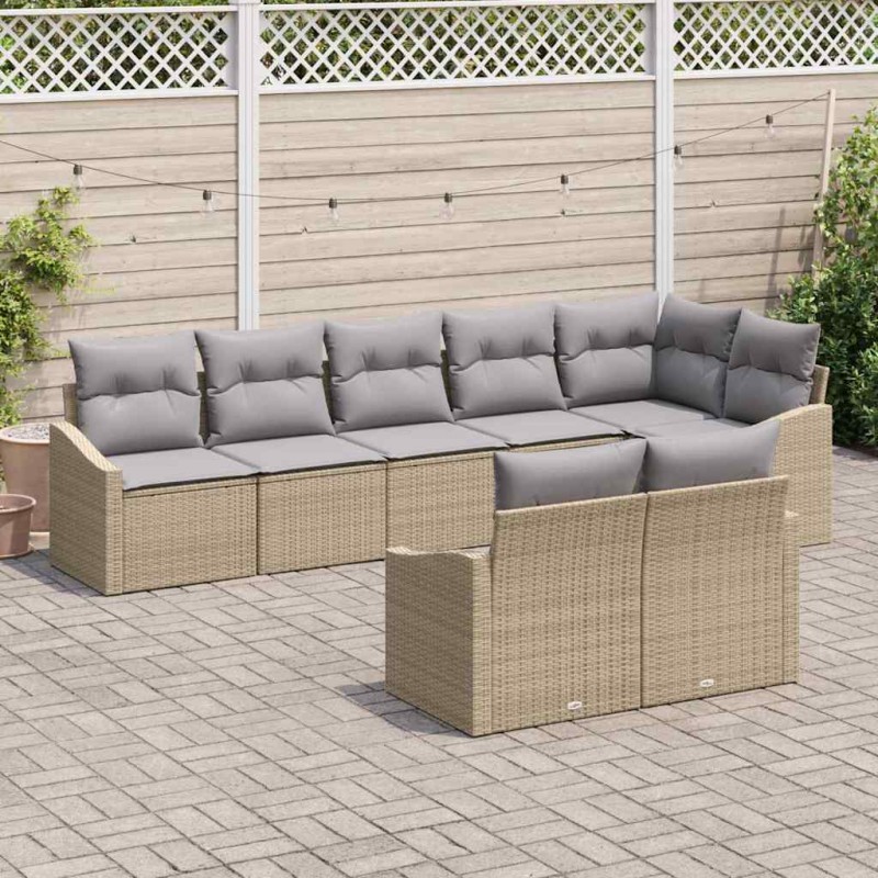 vidaXL Set da Pranzo da Giardino 8 Pezzi con Cuscini Beige in Polyrattan vidaXL Set da Pranzo da Giardino 8 Pezzi con Cuscini Beige in Polyrattan