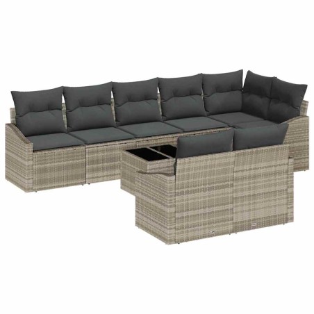 vidaXL Set da Pranzo per Giardino 9 Pezzi con Cuscini Grigi in Rattan Sintetico