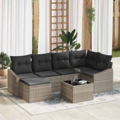 vidaXL Set pranzo giardino 7 pezzi con cuscini grigi in rattan sintetico