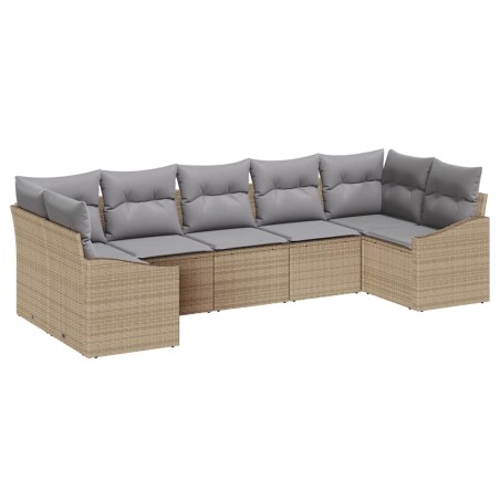 vidaXL Set da pranzo da giardino 7 pezzi con cuscini in rattan poliestere beige