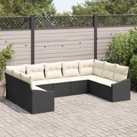 vidaXL Set da Pranzo da Giardino in 9 Pezzi con Cuscini in Poly Rattan Nero
