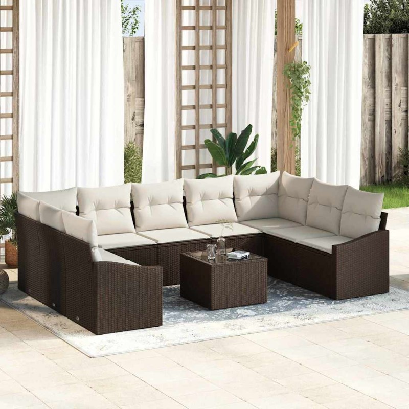 vidaXL Set da Pranzo da Giardino 10 Pezzi con Cuscini in Rattan Sintetico Marrone vidaXL Set da Pranzo da Giardino 10 Pezzi con Cuscini in Rattan Sintetico Marrone
