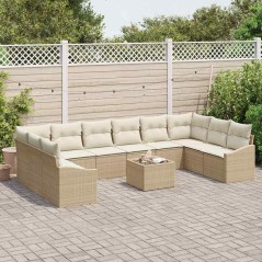 vidaXL Set da Pranzo da Giardino di 11 Pezzi con Cuscini in Rattan Sintetico Marrone