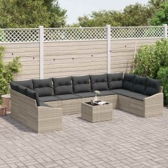 vidaXL Set da pranzo da giardino in 11 pezzi con cuscini in rattan grigio