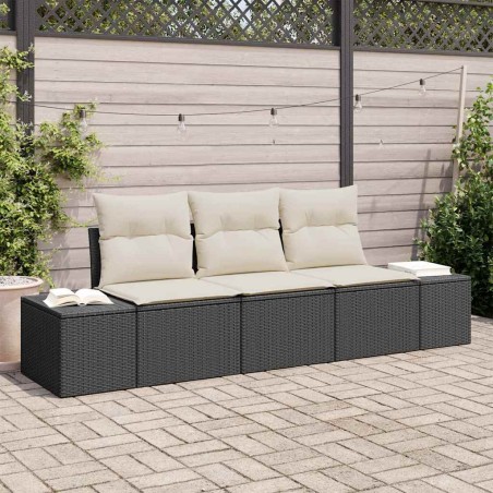 vidaXL Set di divani da giardino in 3 pezzi con cuscini in polyrattan nero