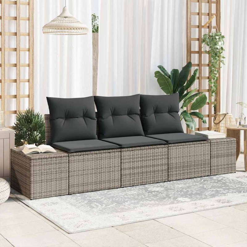 vidaXL Set da Giardino in 3 Pezzi con Cuscini Grigi in Polirattan vidaXL Set da Giardino in 3 Pezzi con Cuscini Grigi in Polirattan