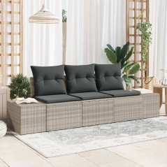 vidaXL Set giardino 3 pezzi con cuscini grigio chiaro in polirattan