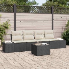 vidaXL Set Divano da Giardino 5 Pezzi con Cuscini, Rattan Polyrattan Nero