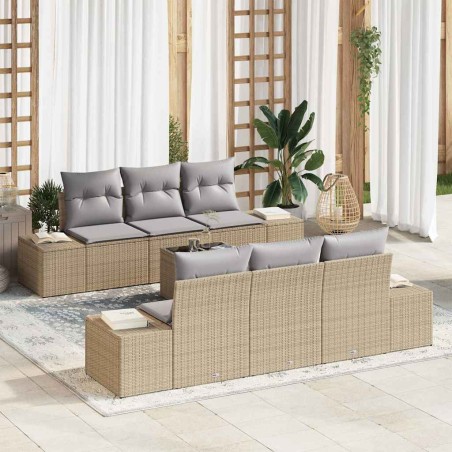 vidaXL Set di divani da giardino 7 pezzi con cuscini beige in rattan sintetico