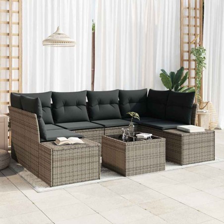 vidaXL Set di divani da giardino 7 pezzi con cuscini grigi in rattan sintetico